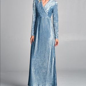 Sea Blue Velvet Maxi Dress